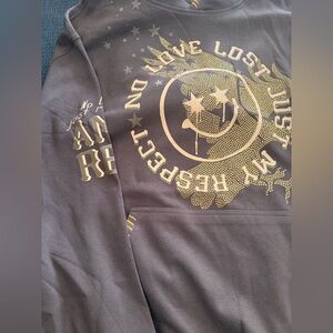 Civilized “No Love Lost Just My Respect” Rhinestone Hoodie – Espresso- M (BNWT)